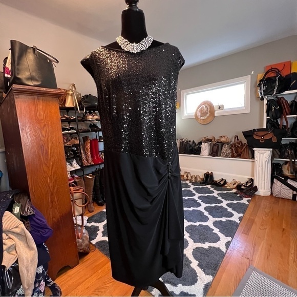 NWT Lauren Ralph Lauren Women Plus Black Sequin Formal Dress Sleeveless Size 18W - Picture 8 of 10